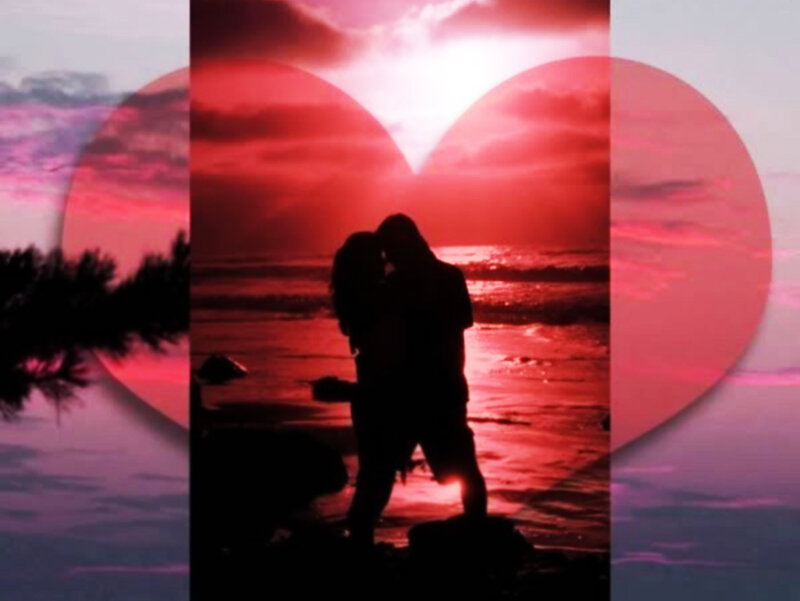 Couple Kissing on Beach — Red, Romantic