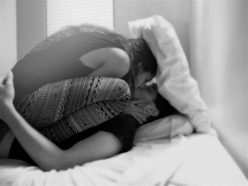 Couple Kissing on Bed — Black, Intimate, Morning