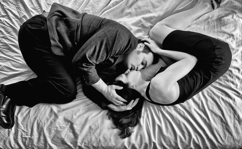 Couple Kissing on Bed — Black, Intimate