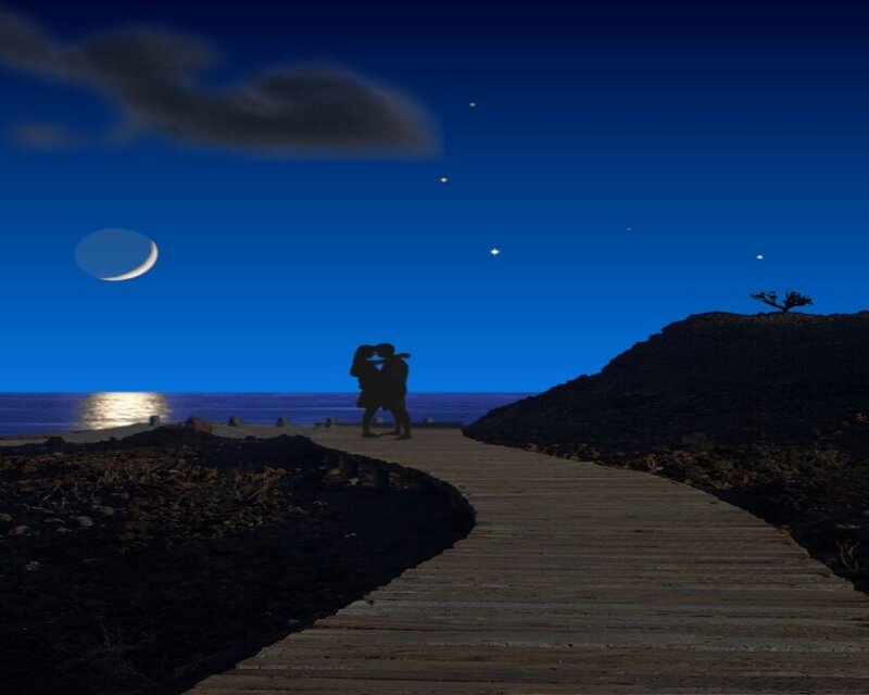 Couple Kissing on Boardwalk