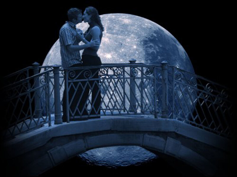 Couple Kissing on Bridge — Blue