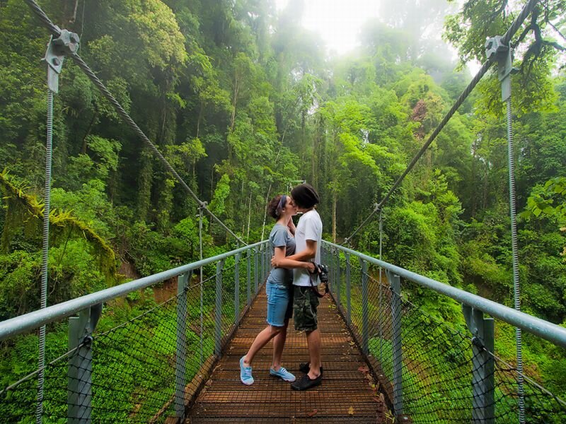 Couple Kissing on Bridge — Green, Serene