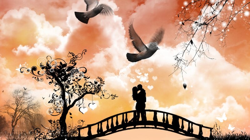 Couple Kissing on Bridge — Orange, Romantic