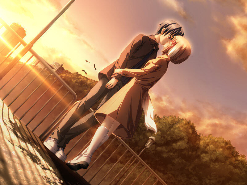 Couple Kissing on Bridge — Orange