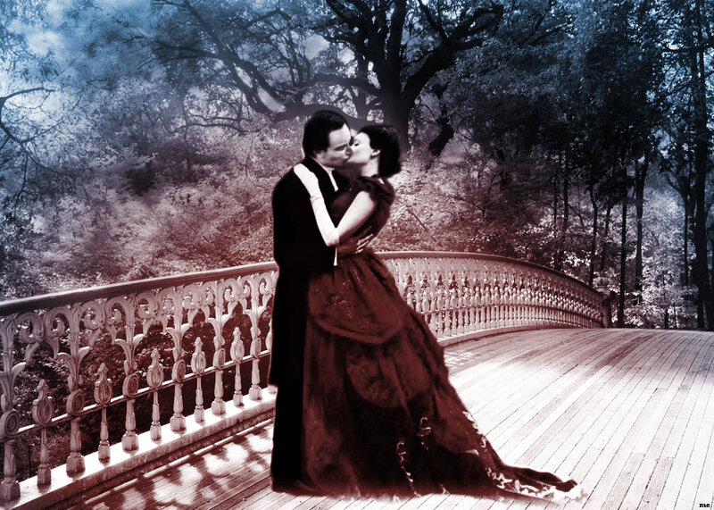 Couple Kissing on Bridge — Red