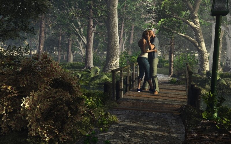 Couple Kissing on Bridge