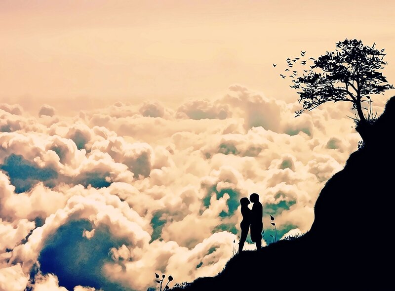 Couple Kissing on Cliff — Beige
