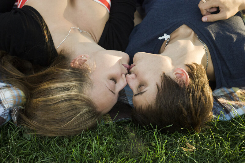 Couple Kissing on Grass — Green, Intimate