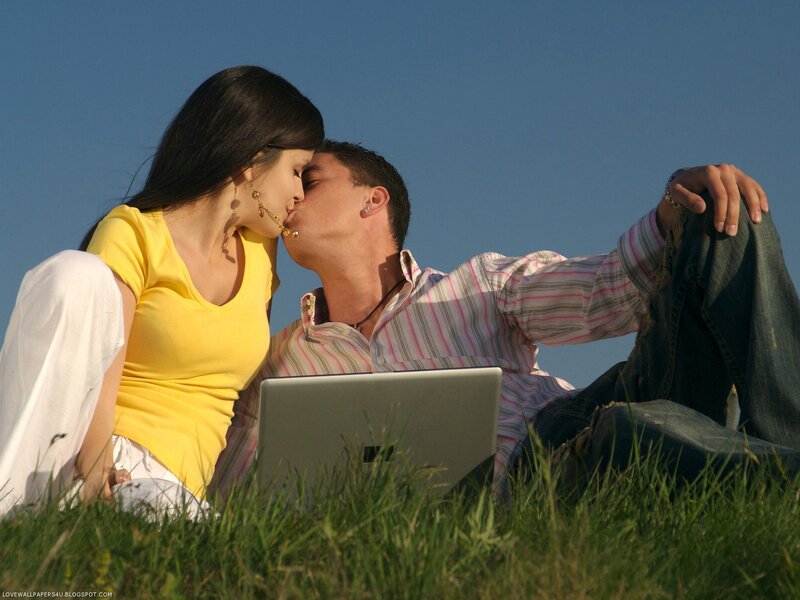 Couple Kissing on Grass — Green, Romantic, Afternoon, Photograph