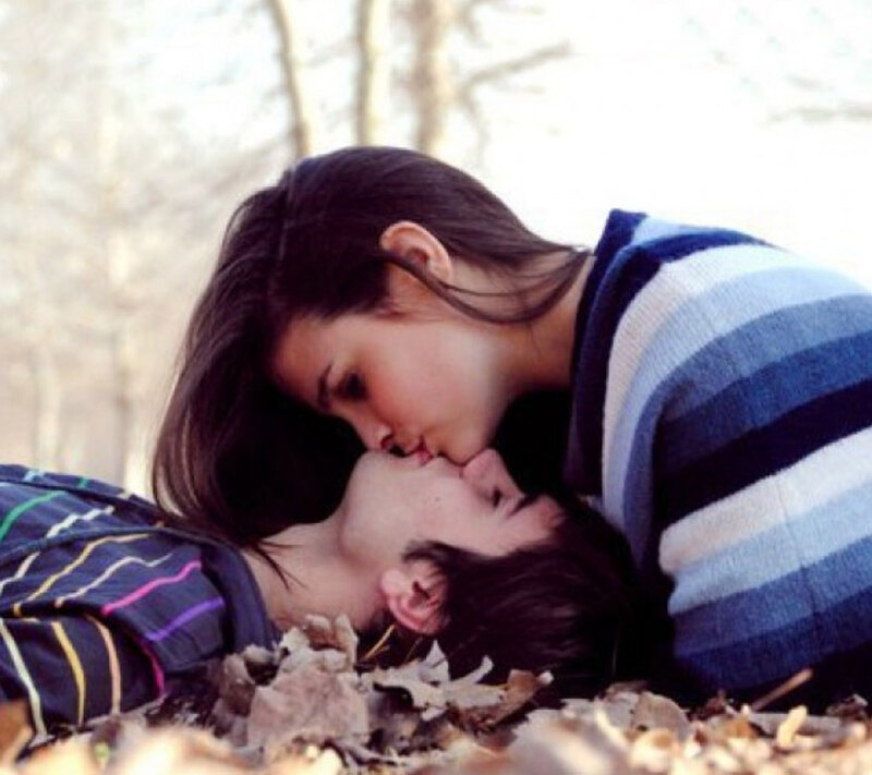 Couple Kissing on Ground — Blue
