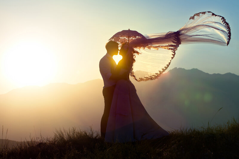 Couple Kissing on Hill — Gold