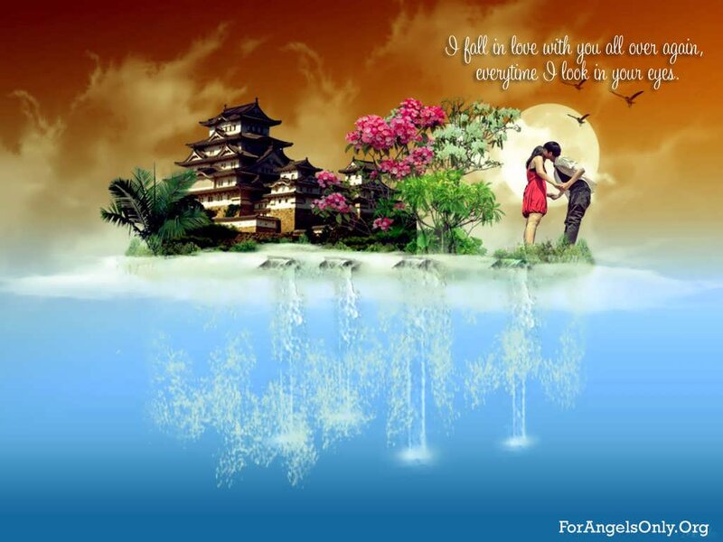 Couple Kissing on Island — Blue