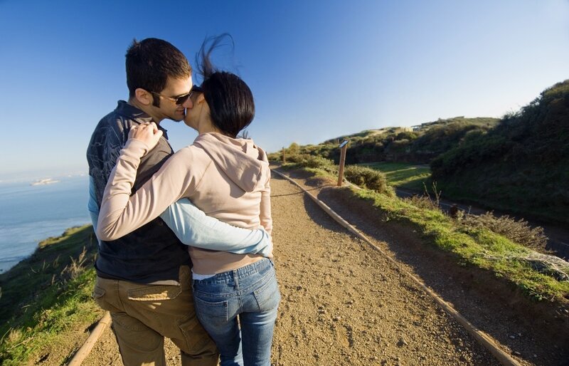 Couple Kissing on Path — Blue