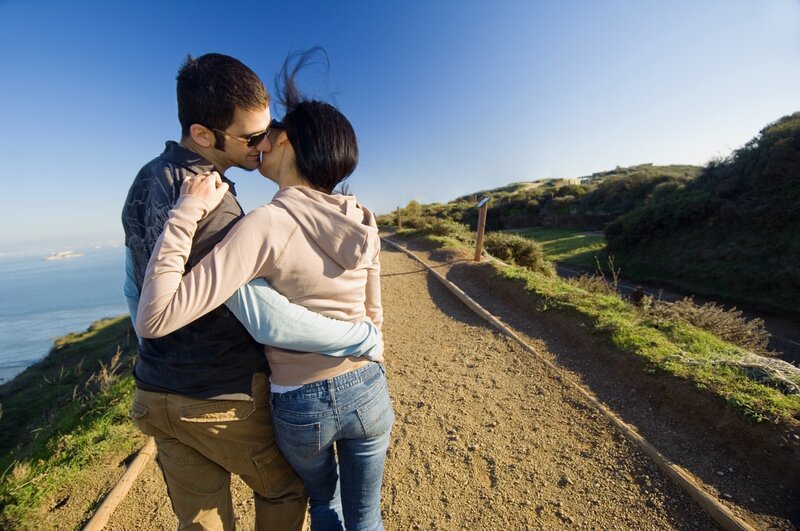 Couple Kissing on Path