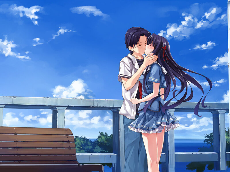 Couple Kissing on Pier — Blue