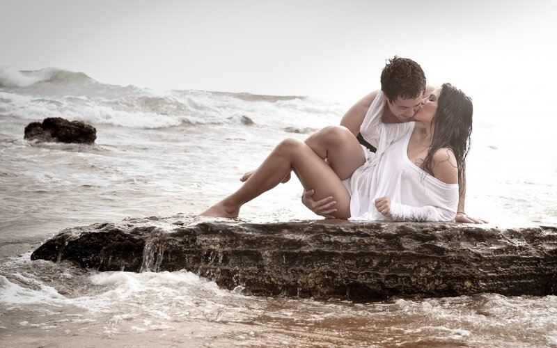 Couple Kissing on Rock — White, Romantic