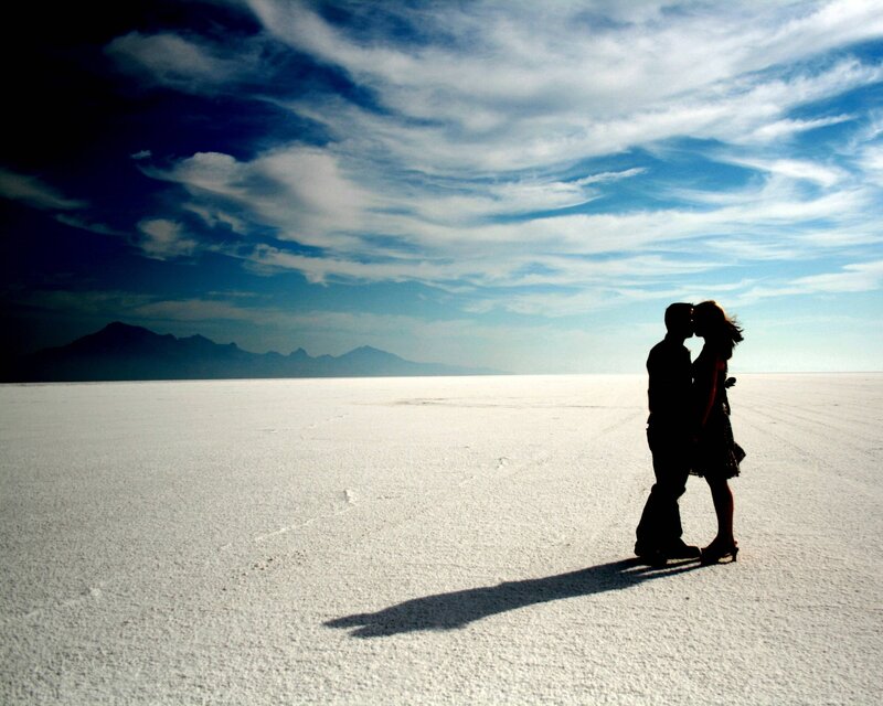 Couple Kissing on Salt Flat — White
