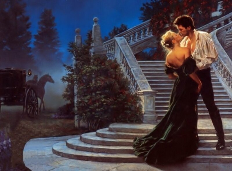 Couple Kissing on Stairs — Blue