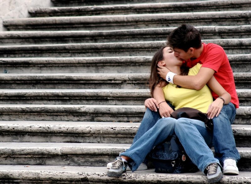 Couple Kissing on Steps