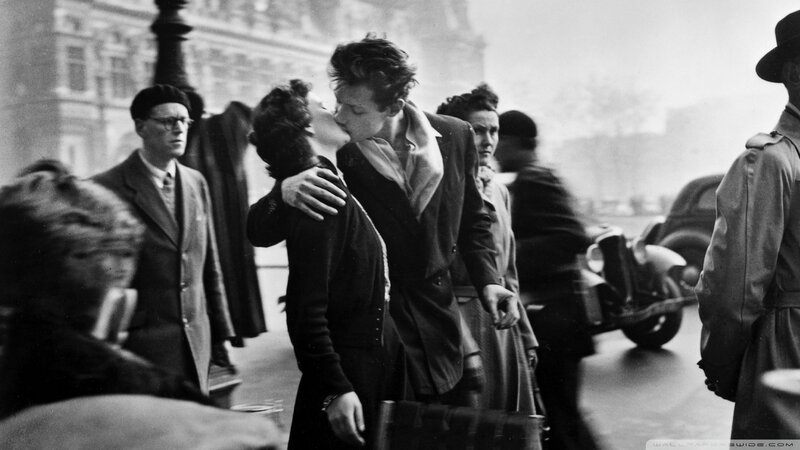 Couple Kissing on Street — Black, Dramatic, Photograph, People