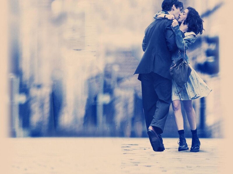 Couple Kissing on Street — Blue