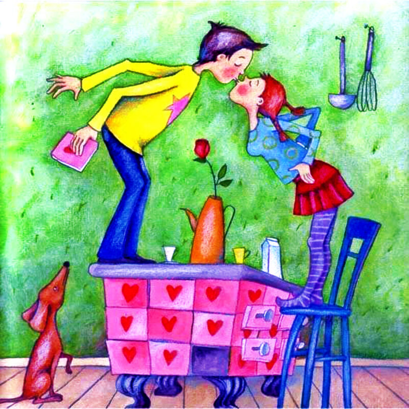 Couple Kissing on Table — Green
