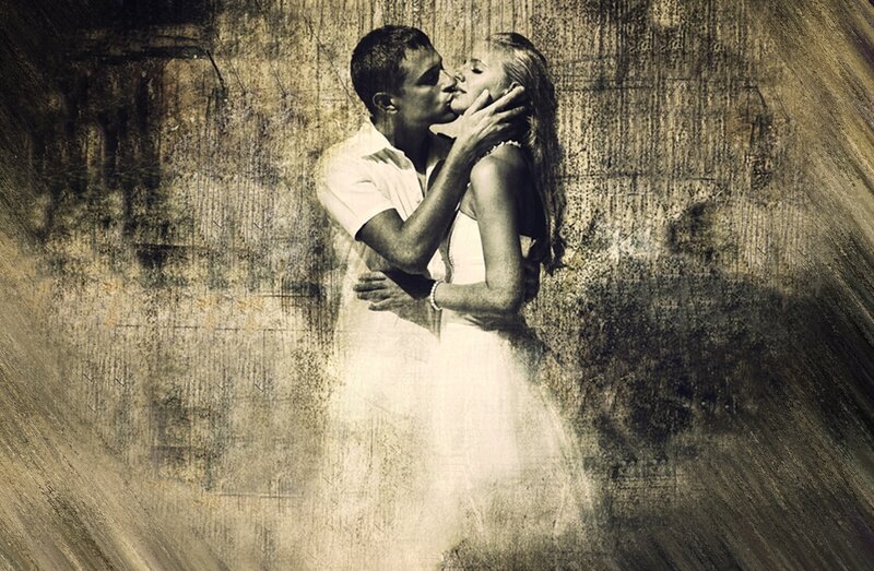 Couple Kissing on Textured Background