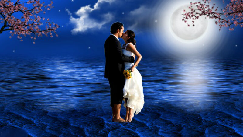 Couple Kissing on Water — Blue