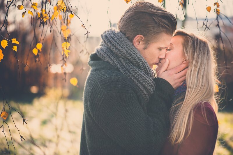 Couple Kissing Outdoors — Yellow, Romantic