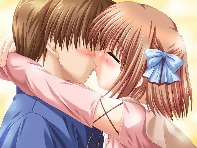 Couple Kissing — Pink, Romantic, Anime, Boy