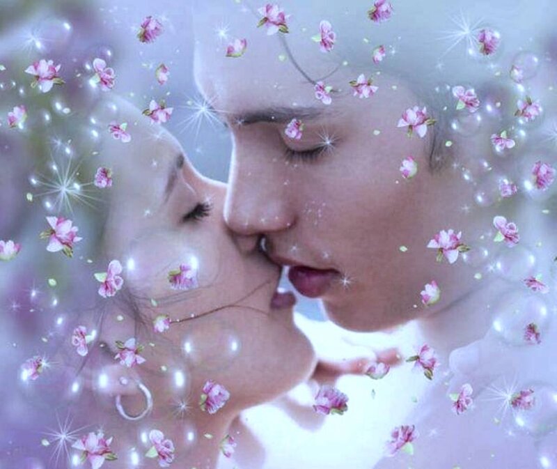 Couple Kissing — Pink, Romantic, Spring, Digital Art