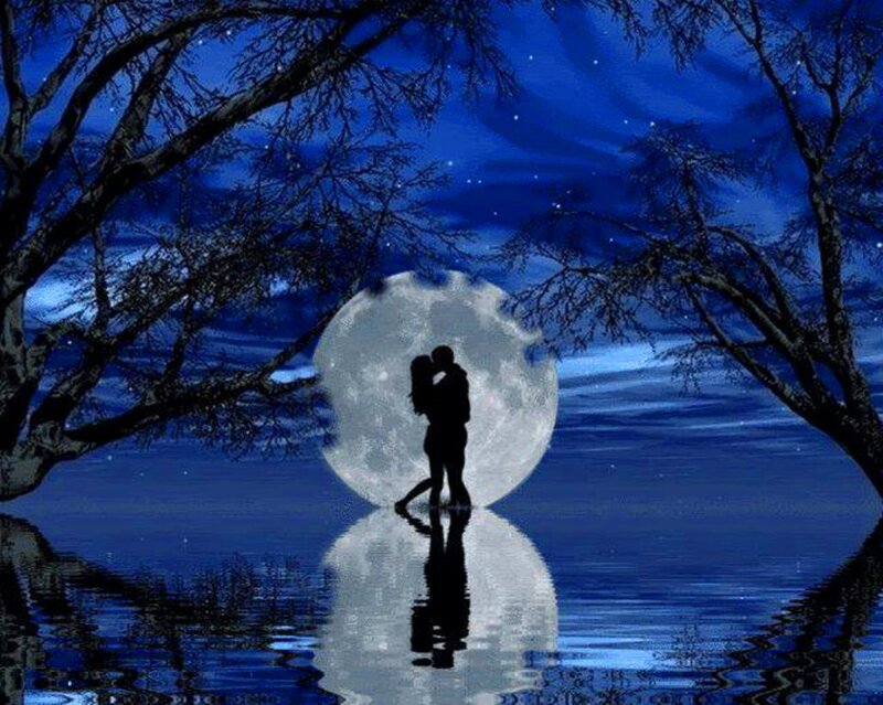 Couple Kissing Silhouette — Blue
