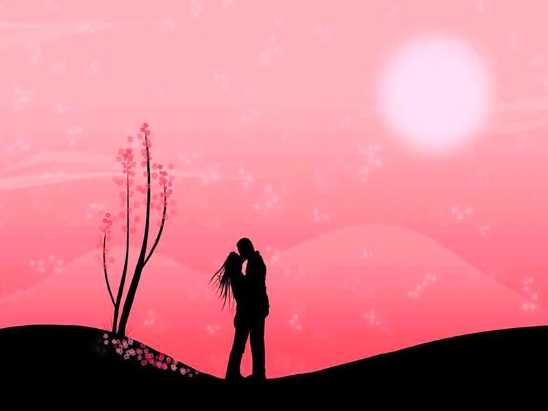 Couple Kissing Silhouette — Pink, Romantic, Sunset
