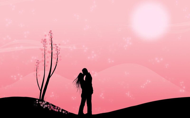 Couple Kissing Silhouette — Pink, Romantic, Sunset, Vector Art