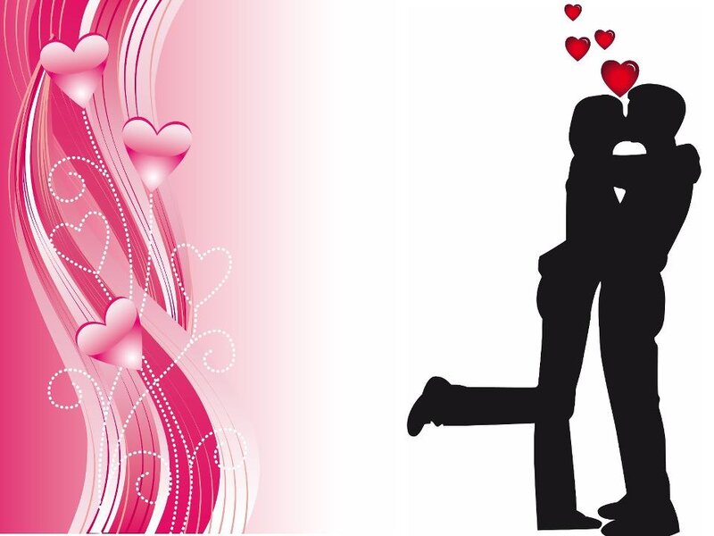 Couple Kissing Silhouette — Pink, Romantic