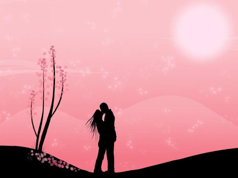 Couple Kissing Silhouette — Pink
