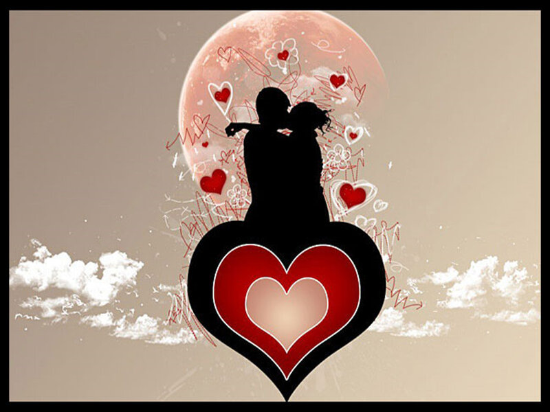 Couple Kissing Silhouette — Red, Romantic