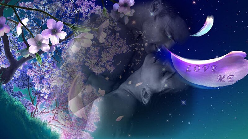 Couple Kissing under Blossoms