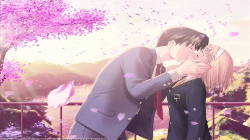 Couple Kissing under Cherry Blossoms — Pink, Romantic, Spring
