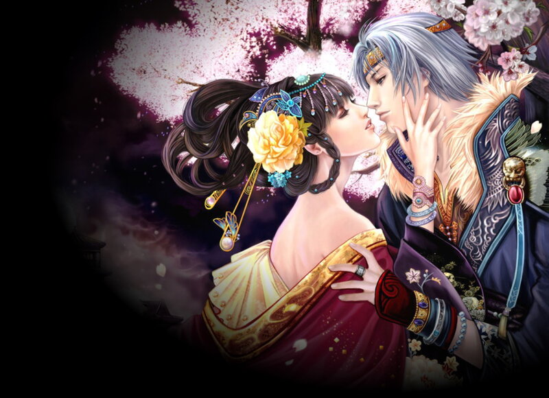 Couple Kissing under Cherry Blossoms — Purple, Romantic