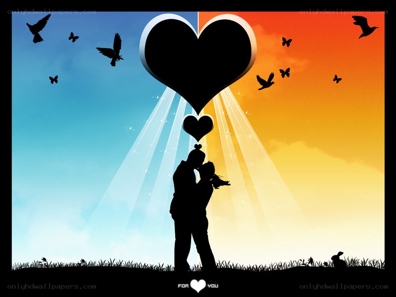couple kissing under heart sky
