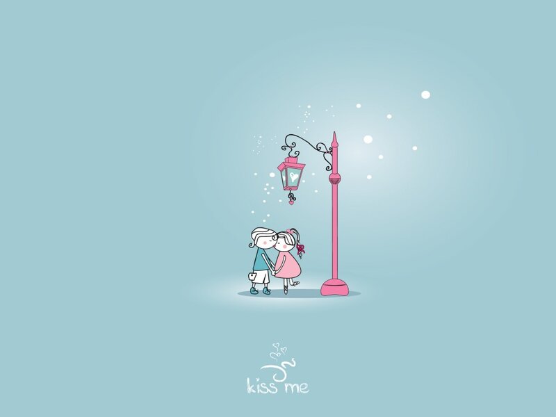 Couple Kissing under Lamp — Blue, Romantic