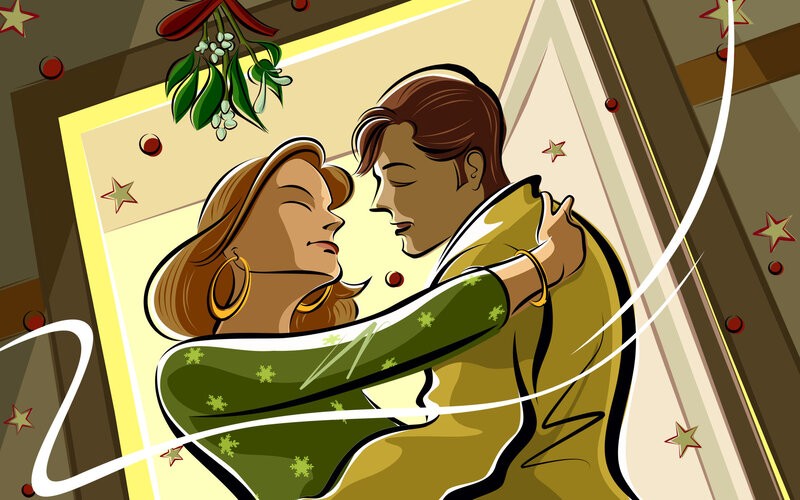 Couple Kissing under Mistletoe
