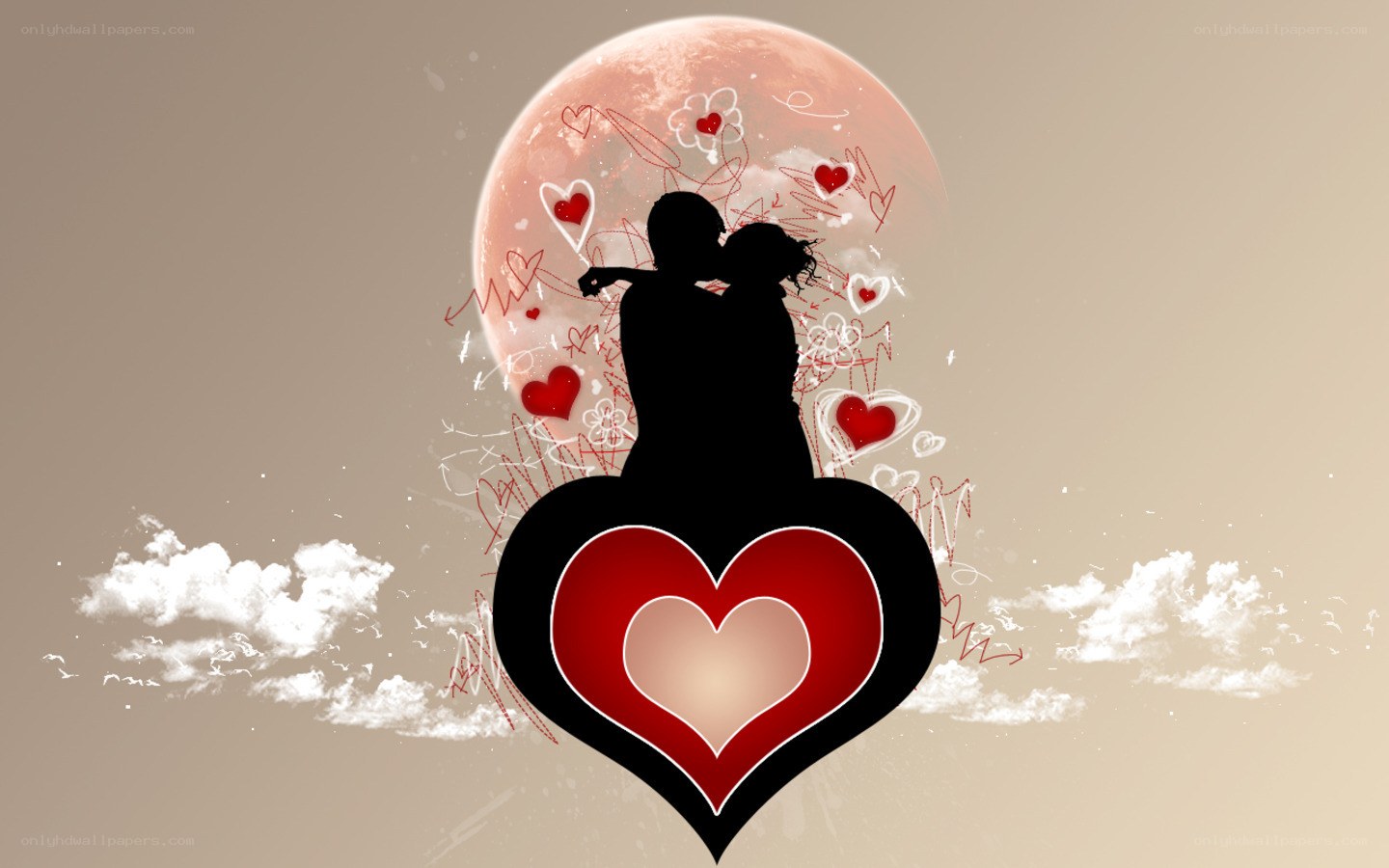 Couple kissing under moon