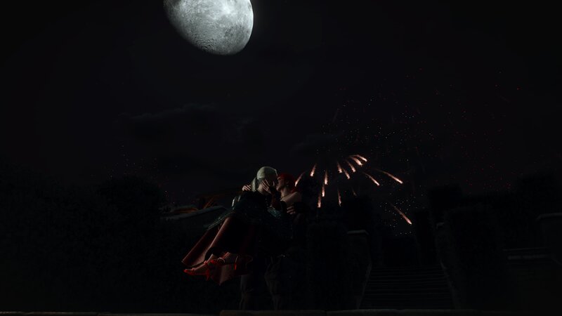 Couple Kissing under Moon — Black