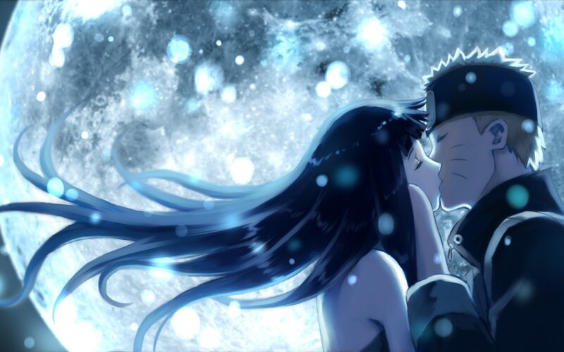 Couple Kissing under Moon — Blue, Romantic
