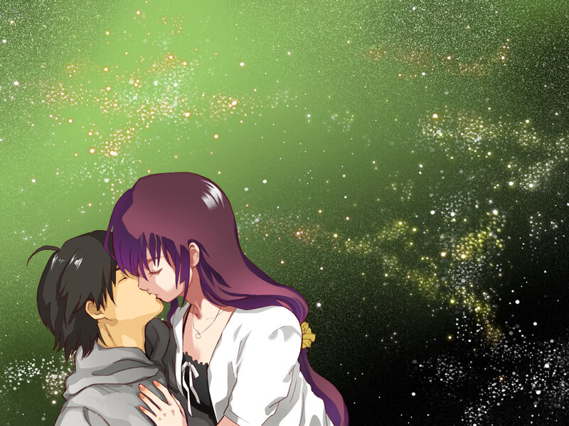 couple kissing under stars