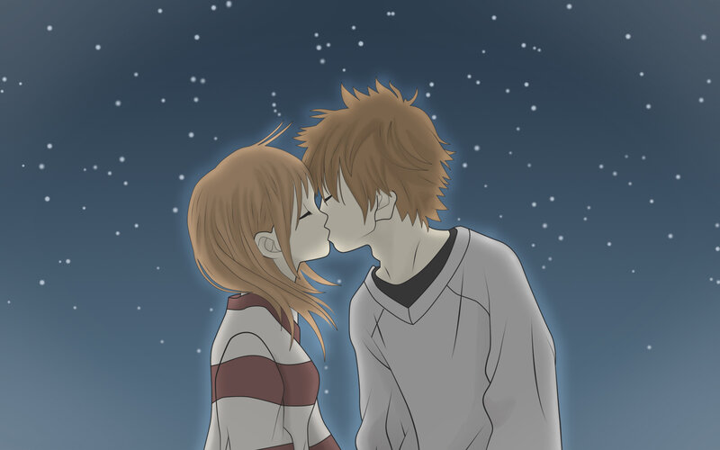 couple kissing under stars