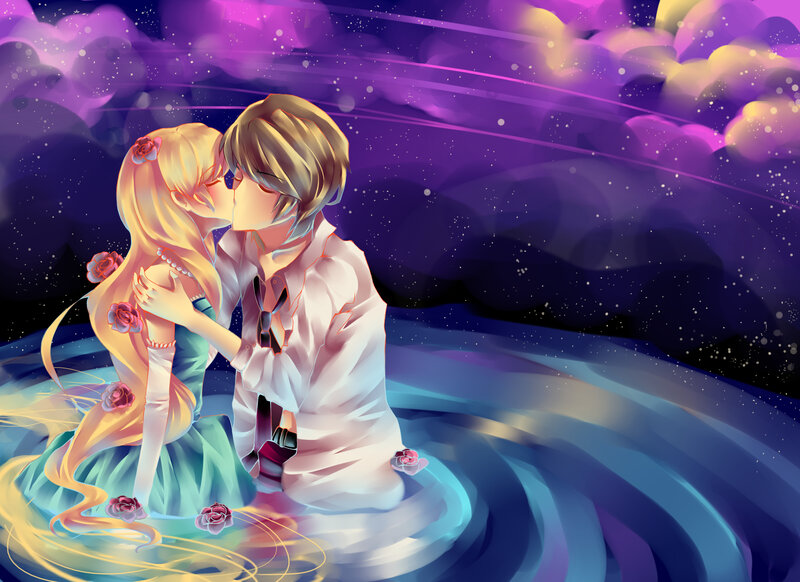 couple kissing under stars