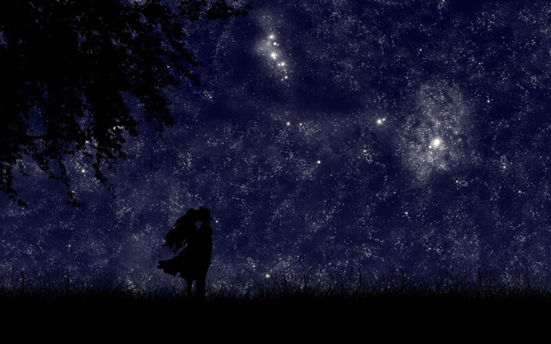 Couple Kissing under Stars — Black, Romantic
